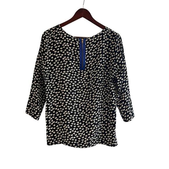 Maeve by Anthropologie Linosa Heart Print 100% Silk Blouse Small Valentines Day - Picture 3 of 7